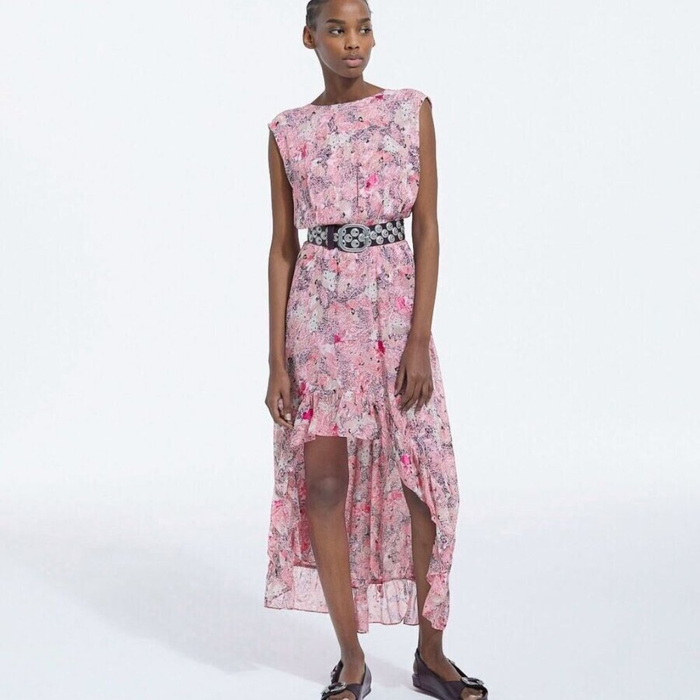 The Kooples Pink Long Flowing Dress with Floral Print_Size 1/Small, Retail $375